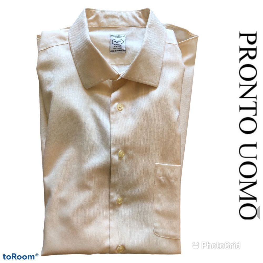 ⚡️ Pronto Uomo Buttoned Down Dress Shirt (Slim Fit) ~ Size Tall 18 36/37 ⚡️ - Picture 1 of 5